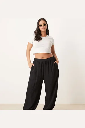 ASOS Curve textured stripe billow trousers with cuff detail in