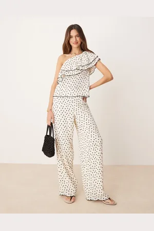 Y.A.S Wide leg trouser co-ord in cream and black polka dot