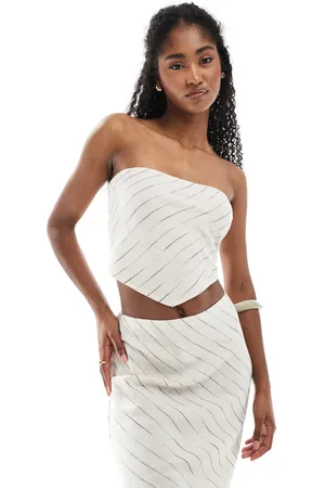ASOS Linen look scarf bandeau co-ord in natural stripe