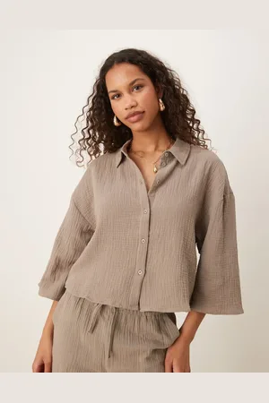 JDY Cropped cheesecloth shirt co-ord in light