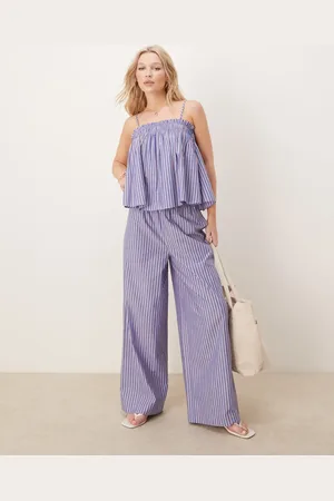 ASOS Shirred waist trousers co-ord in blue and red stripe