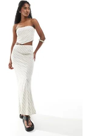 ASOS Linen look bias maxi skirt co-ord in natural stripe