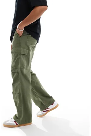 ASOS Baggy cargo trouser with knee pleats in khaki