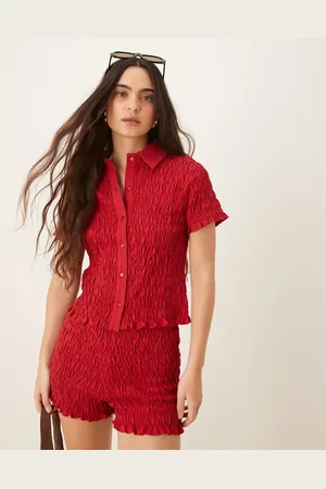 ASOS Shirred detail micro shirt co-ord in red