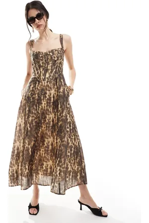 Bardot Corseted skater midi dress in leo print