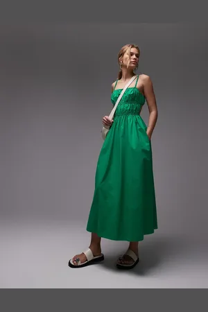 Topshop Shirred poplin midi dress in