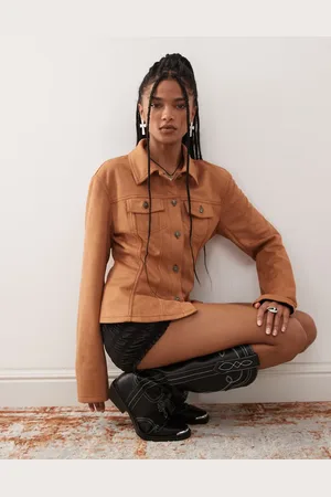 Lioness Rider faux suede cinched waist jacket in camel