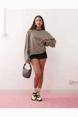 Lioness Bloom long sleeve oversized striped t-shirt in beige & navy stripe