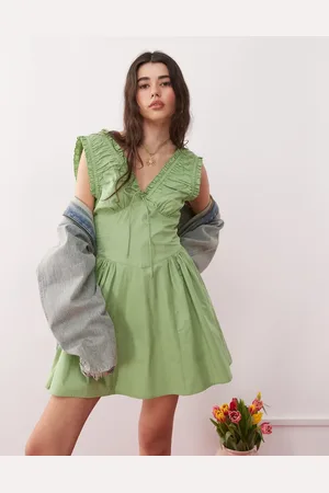 Reclaimed Sun dress with ruched detailing in green
