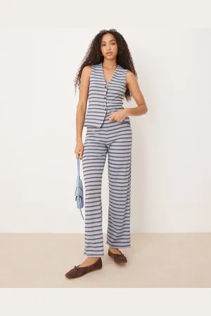 ASOS Wide leg trouser co-ord in brown and blue stripe