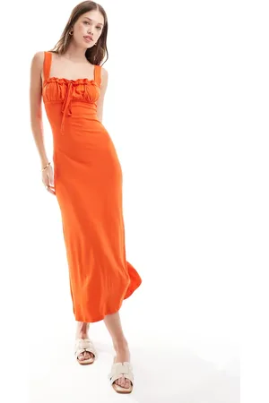 ASOS Cami ruched bust midi dress with tie front in