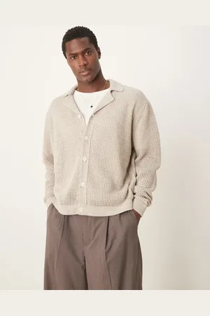 ASOS Knitted oversized boxy revere cardigan in off white