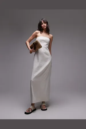 Topshop Linen Bandeau midi in natural
