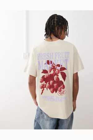 Reclaimed Oversized t-shirt with back fruit market print in beige