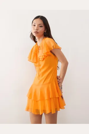 Reclaimed Mini dress with cape detail and tiers in orange