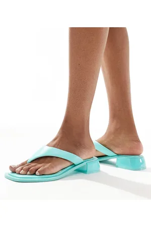 ASOS Finale toe thong heeled mule sandals in turquoise