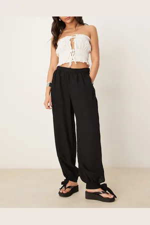 ASOS Textured stripe billow trousers with cuff detail in