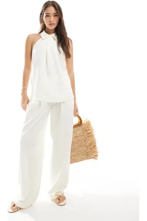 ASOS Linen blend low rise trouser in ecru co ord