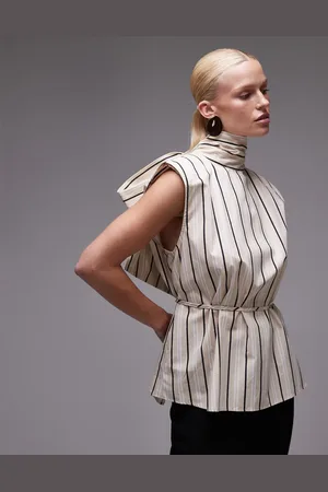 ASOS Shoulder pad tie neck blouse in buttermilk stripe