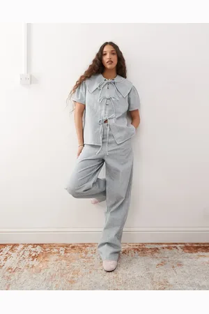 Reclaimed Baggy wide leg jean co-ord in light pinstripe