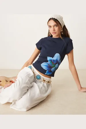 ASOS Baby tee with tonal blue flower in
