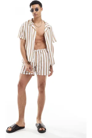 HUGO BOSS Boss co-ord striped swim shorts in beige and