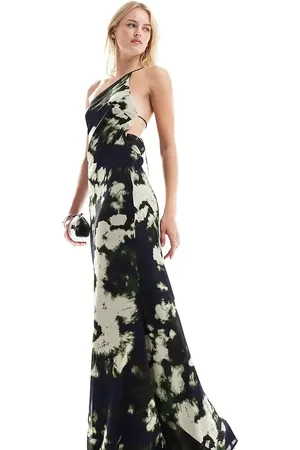 ASOS ASOS DESIGN Tall one shoulder maxi dress with open back in black abstract print