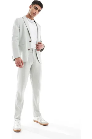 ASOS Slim suit trousers with linen in light green herringbone