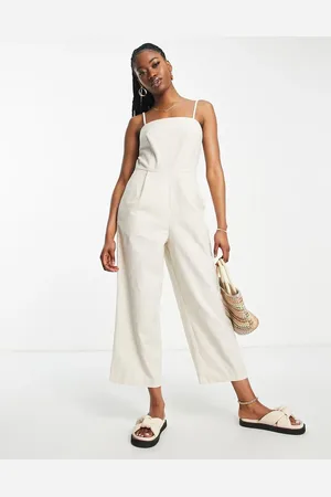 ASOS Button open back minimal jumpsuit in stone