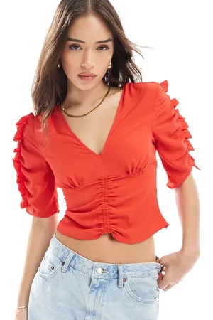 ASOS V neck tea blouse in red