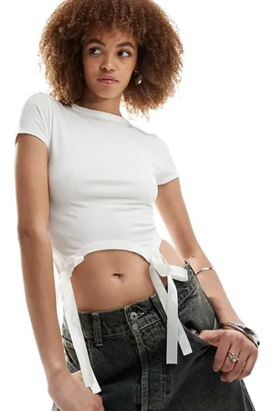 COLLUSION Short sleeve fitted ribbon trim t-shirt in
