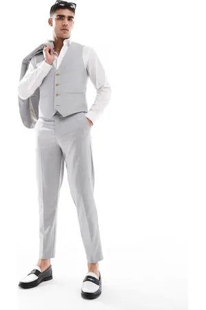 ASOS Linen blend tapered suit trousers in tonal check