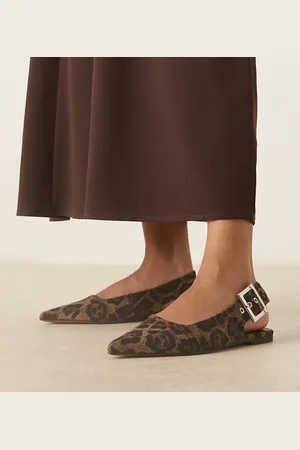 ASOS Wide Fit Linear buckle detail slingback ballets in leopard