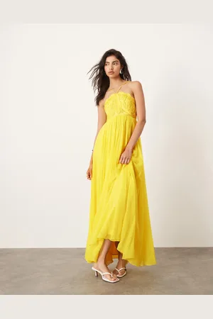 ASOS Embroidered satin cornelli maxi dress with chiffon skirt in