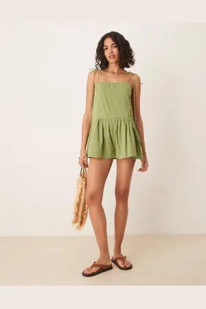 ASOS Skinny strap dropped waist full skirt playsuit in khaki