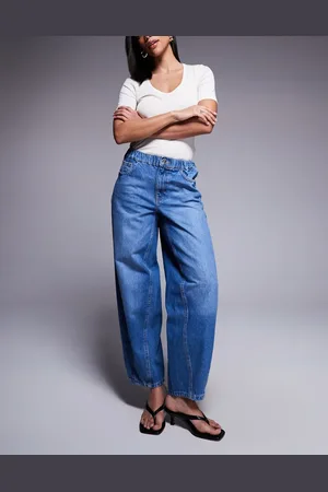 River Island Elasticated barrel jeans in midwash