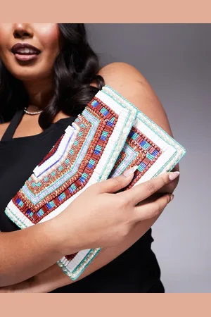 True Decadence Geometric beaded envelope clutch bag in