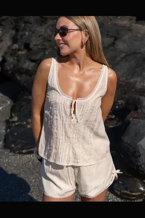 Daisy Street X Molly Mcfarlane boho flowy lace cami top in cream co-ord