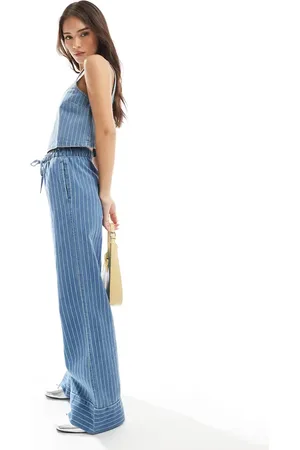 ASOS Tie front wide leg jean with embroidered stripe in co-ord