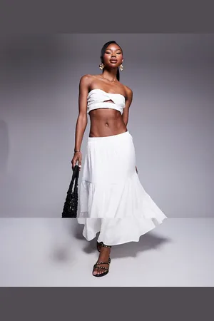 Princess Polly Twist front bandeau crop top and tiered maxi skirt set in