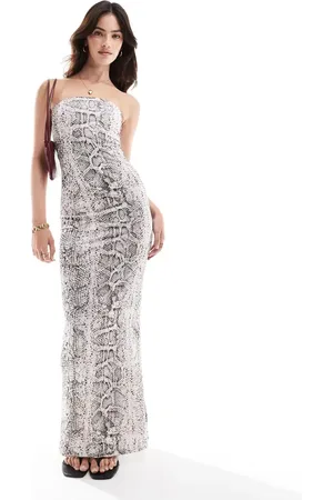 Bershka Bandeau bodycon maxi dress in snakeskin print