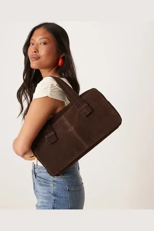 ASOS ASOS DESGN slim suede bowler bag in chocolate