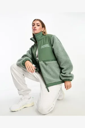 ASOS ASOS DESIGN Weekend Collective borg nylon zip through fleece in sage