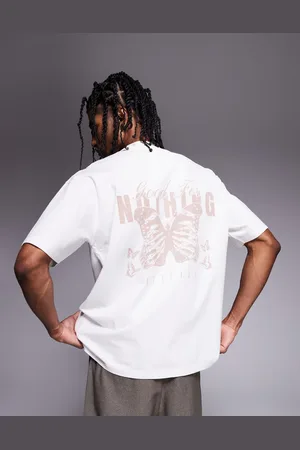 Good For Nothing Back print t-shirt with butterfly print in beige