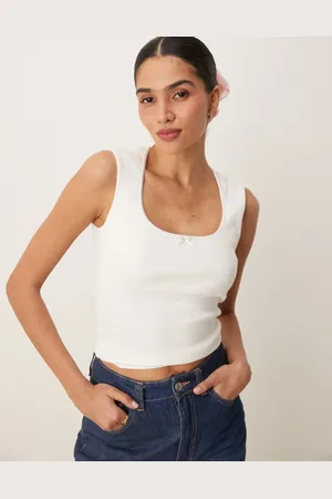 Gina Tricot Embroidered edge cotton vest in