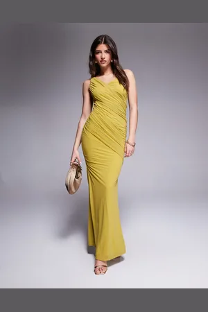 ASOS Stretch chiffon knot drape maxi dress in chartreuse