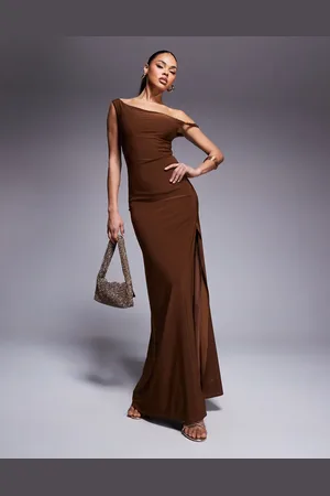 ASOS Twist shoulder with lace up back maxi dress in bronze