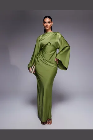 ASOS Long sleeve bias satin maxi dress with d-ring buckle in soft