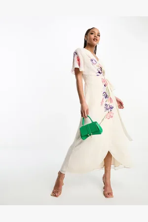 HOPE & IVY Embroidered floral maxi dress in ivory