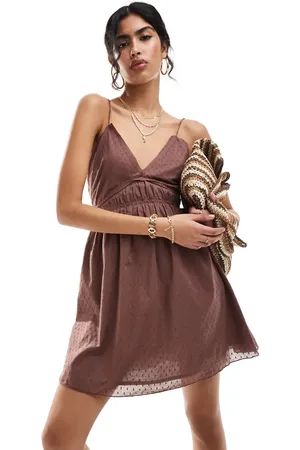 ASOS Strappy back cotton dobby sundress in chocolate